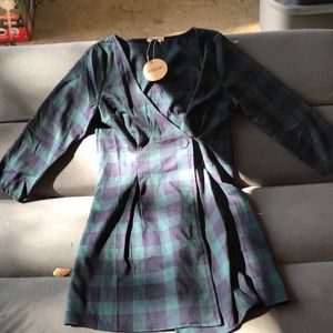 Never worn green plaid wrap dress